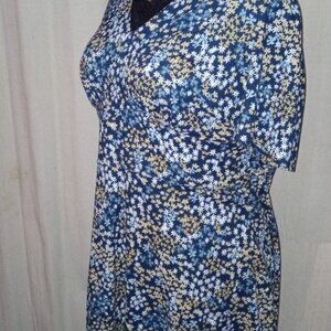 Michael Kors Dress Size 2x Navy Blue White and Beige Women's Flare A-Line